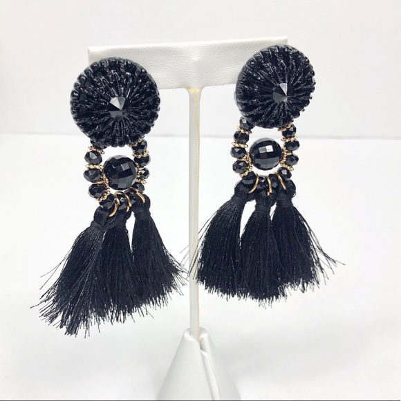 Boho Black Tassel Statement Women Earrings - Picture 3 of 5